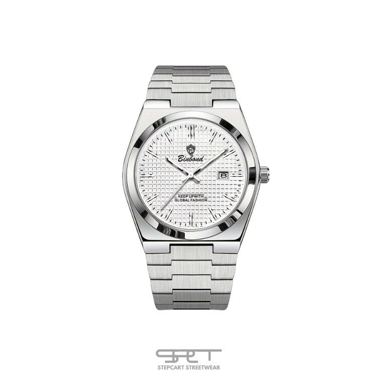 Binbond Edelstahl-Uhr mit Karomuster