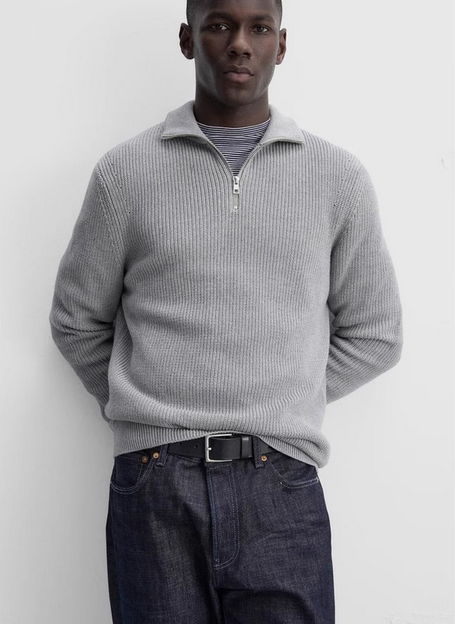 Zaynaro Klassischer Half-Zip Strickpullover