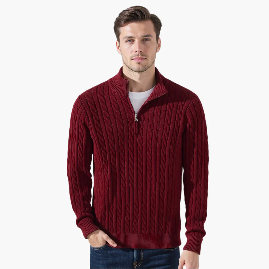 Herren-Strickpullover mit halbem Zipper