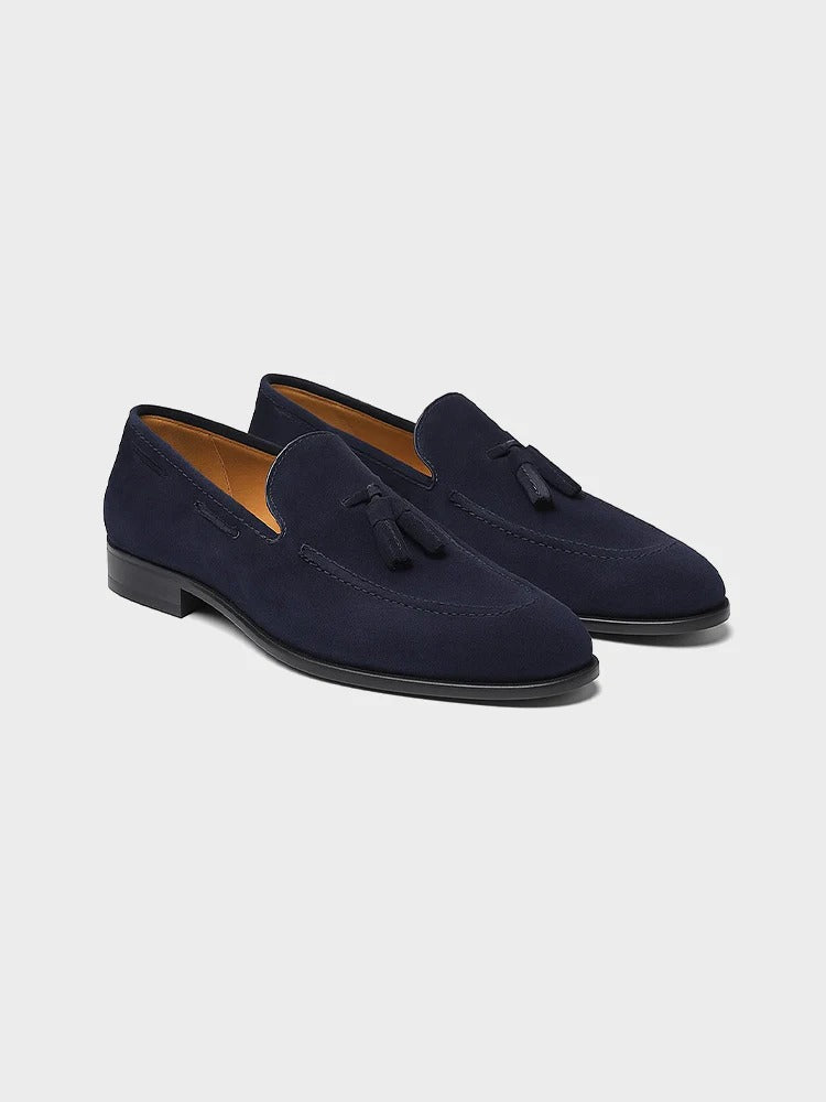 Luxuriöse Wildleder-Loafer mit Quaste – Navyblau