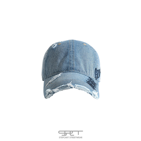 Never Give Up – Distressed Denim Cap
