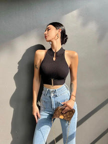 Keyhole Ribbed Crop Top