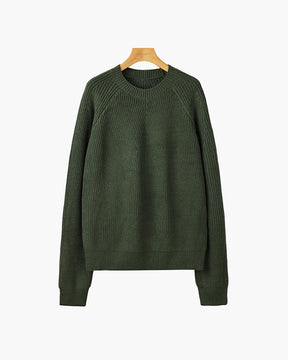 Grobstrickpullover in Olivgrün