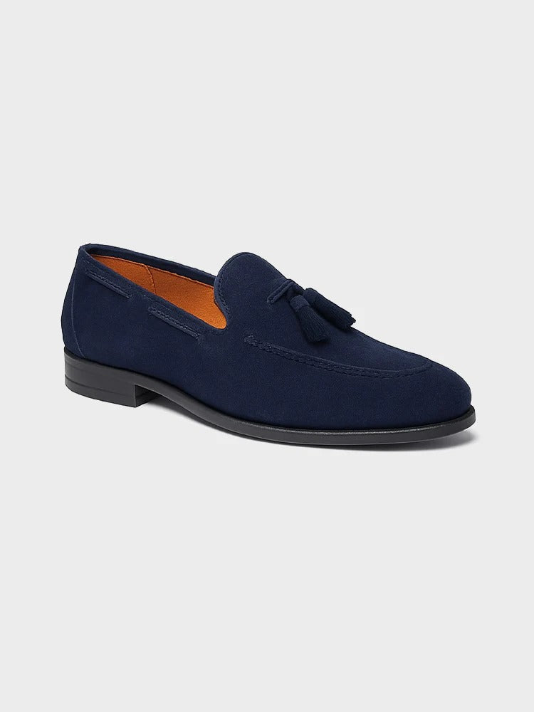 Luxuriöse Wildleder-Loafer mit Quaste – Navyblau