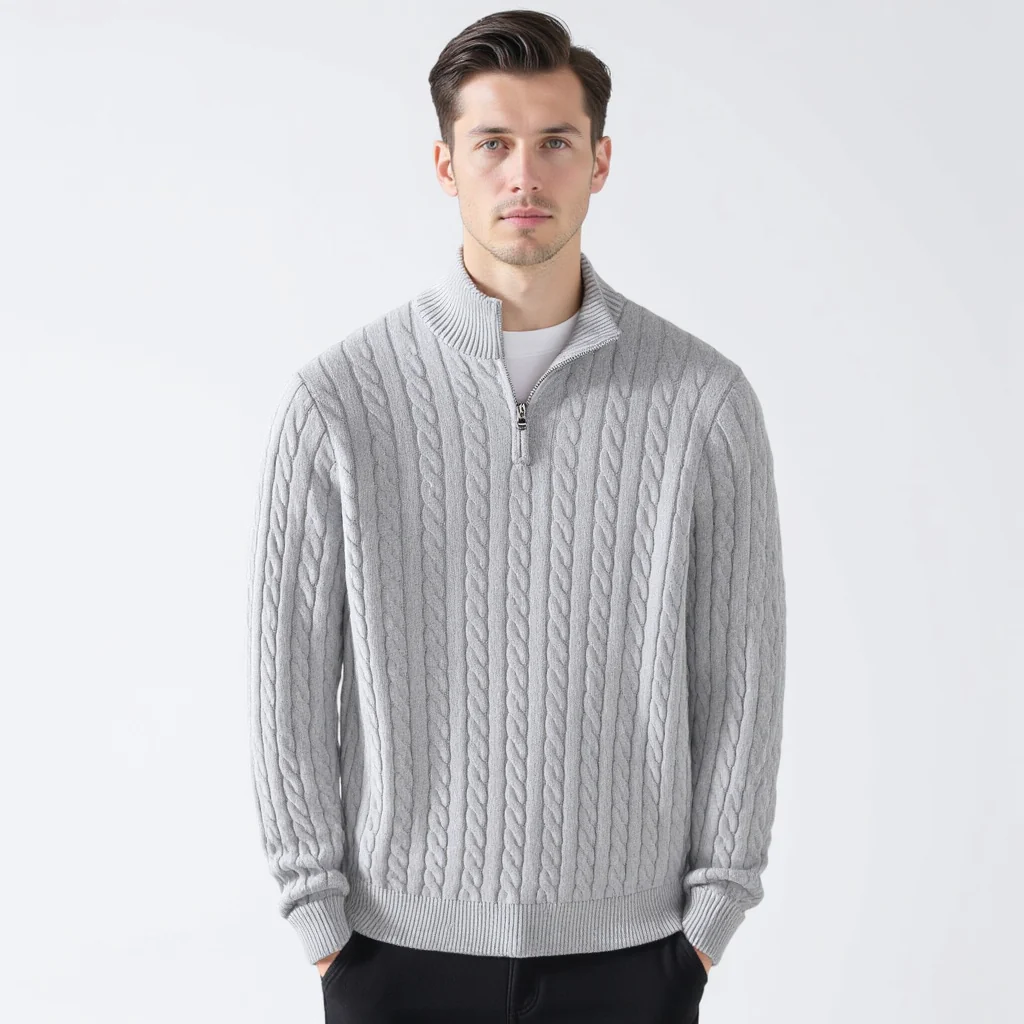 Herren-Strickpullover mit halbem Zipper